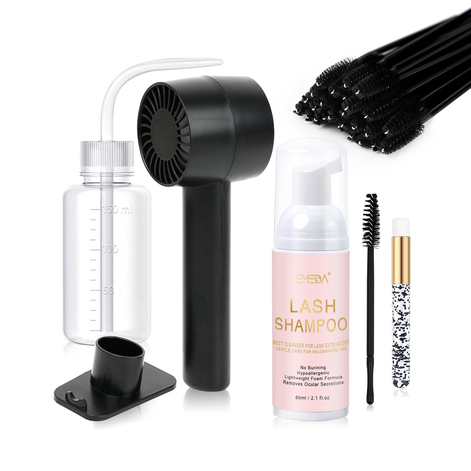 60ML Lash Shampoo Kit | Black Mini Lash Fan