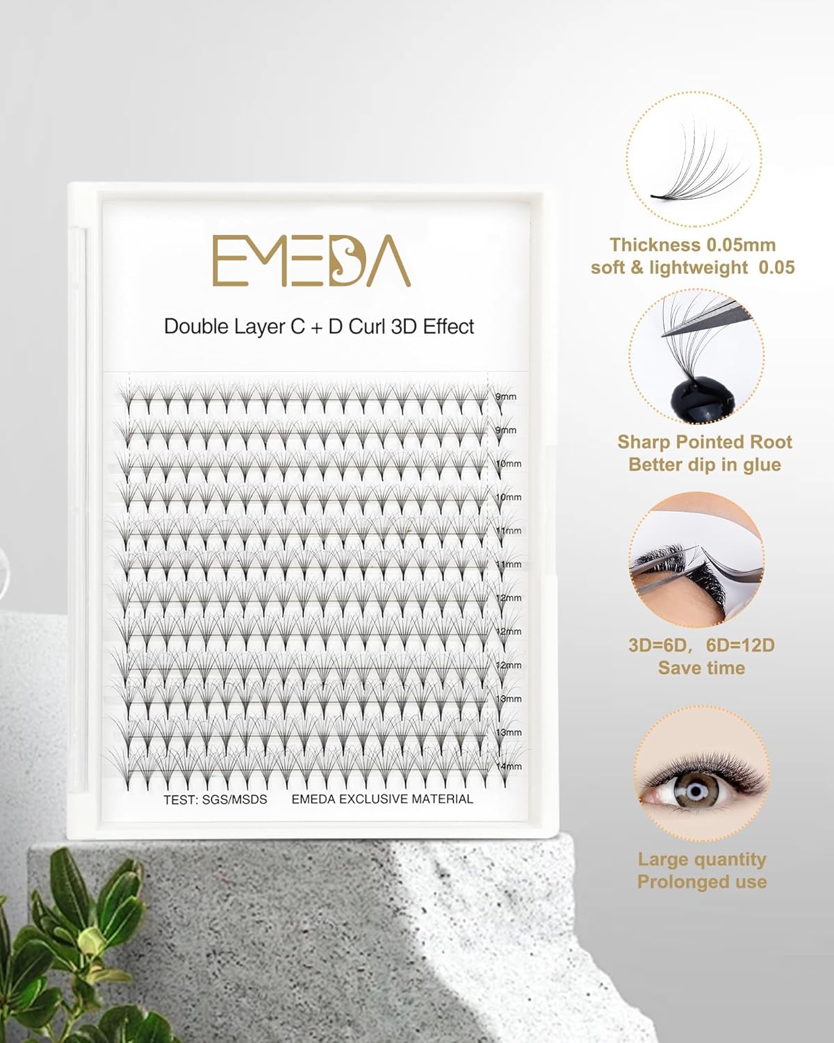 0.05 mm| C+D Curl | 9-14 MM | 3D Double Layer Premade Fans