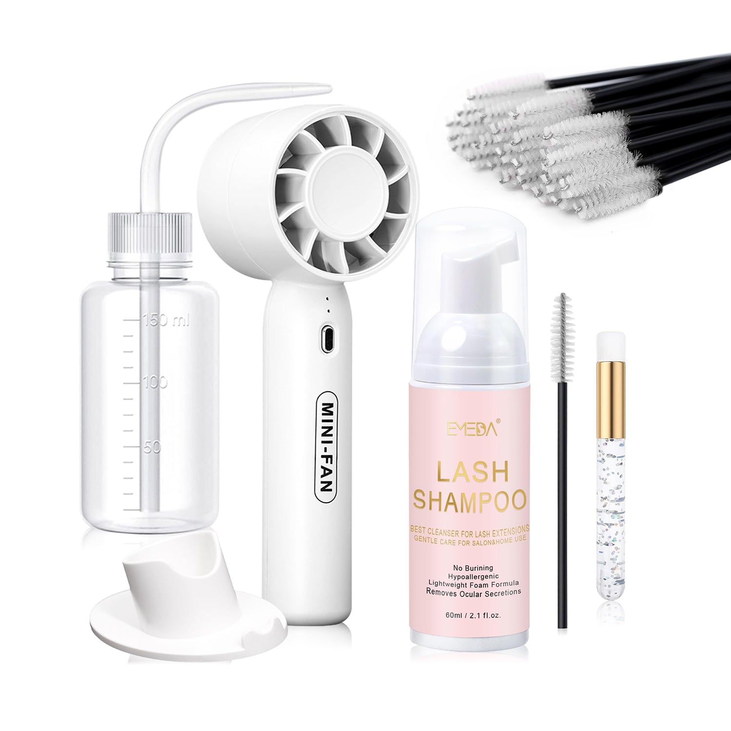 60ML Lash Shampoo Kit | White Mini Lash Fan