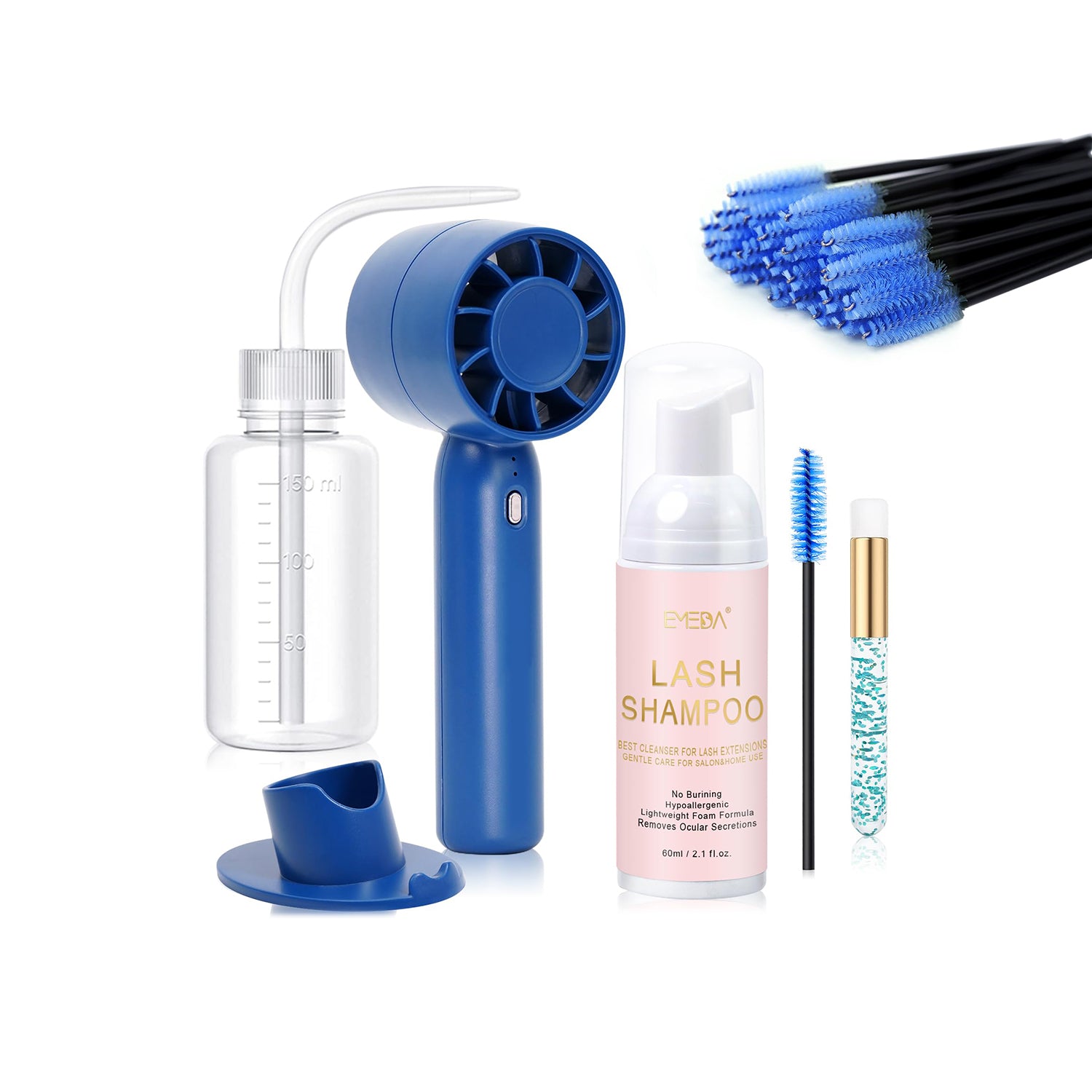 60ML Lash Shampoo Kit | Blue Mini Lash Fan