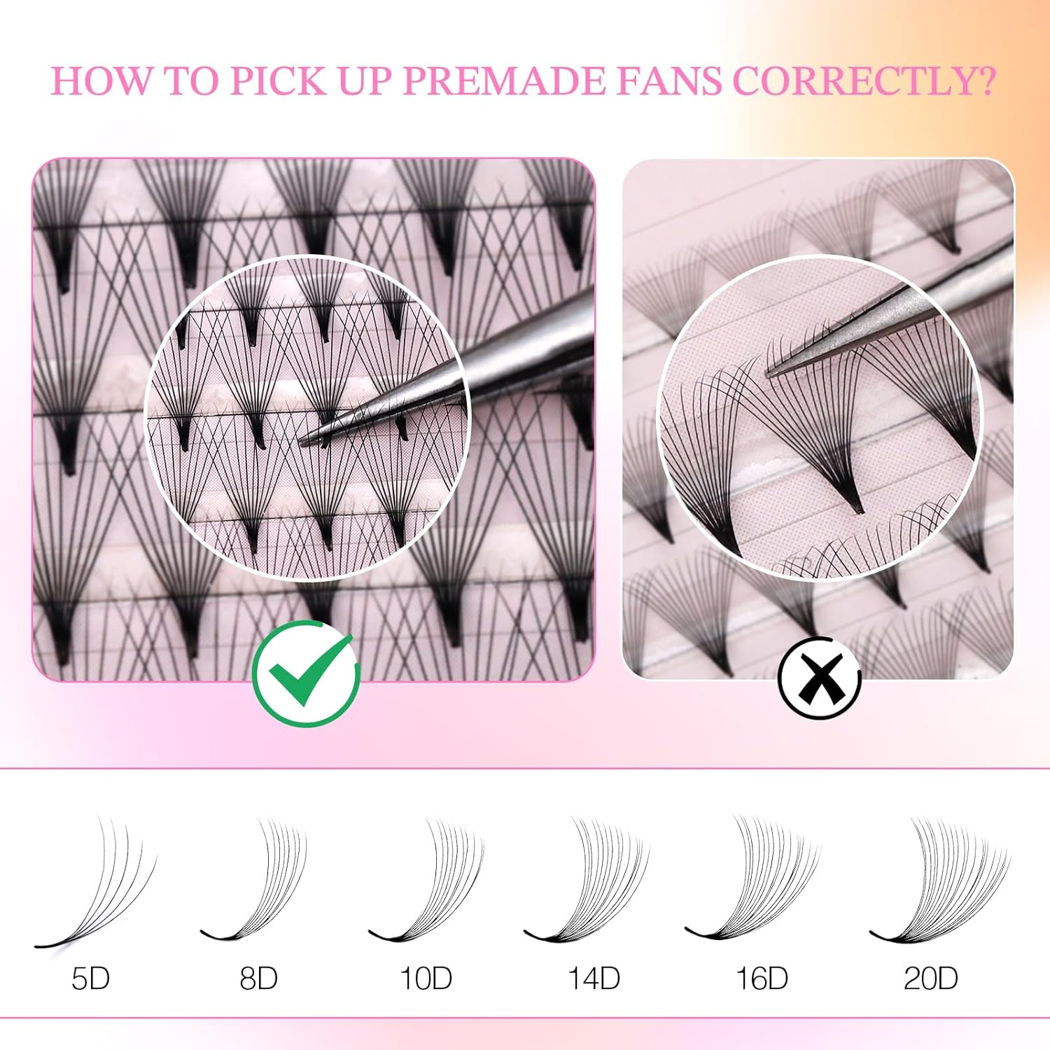 14 D Pointy Premade Fans | 0.05 MM | 8-15 MM |  320 PCS