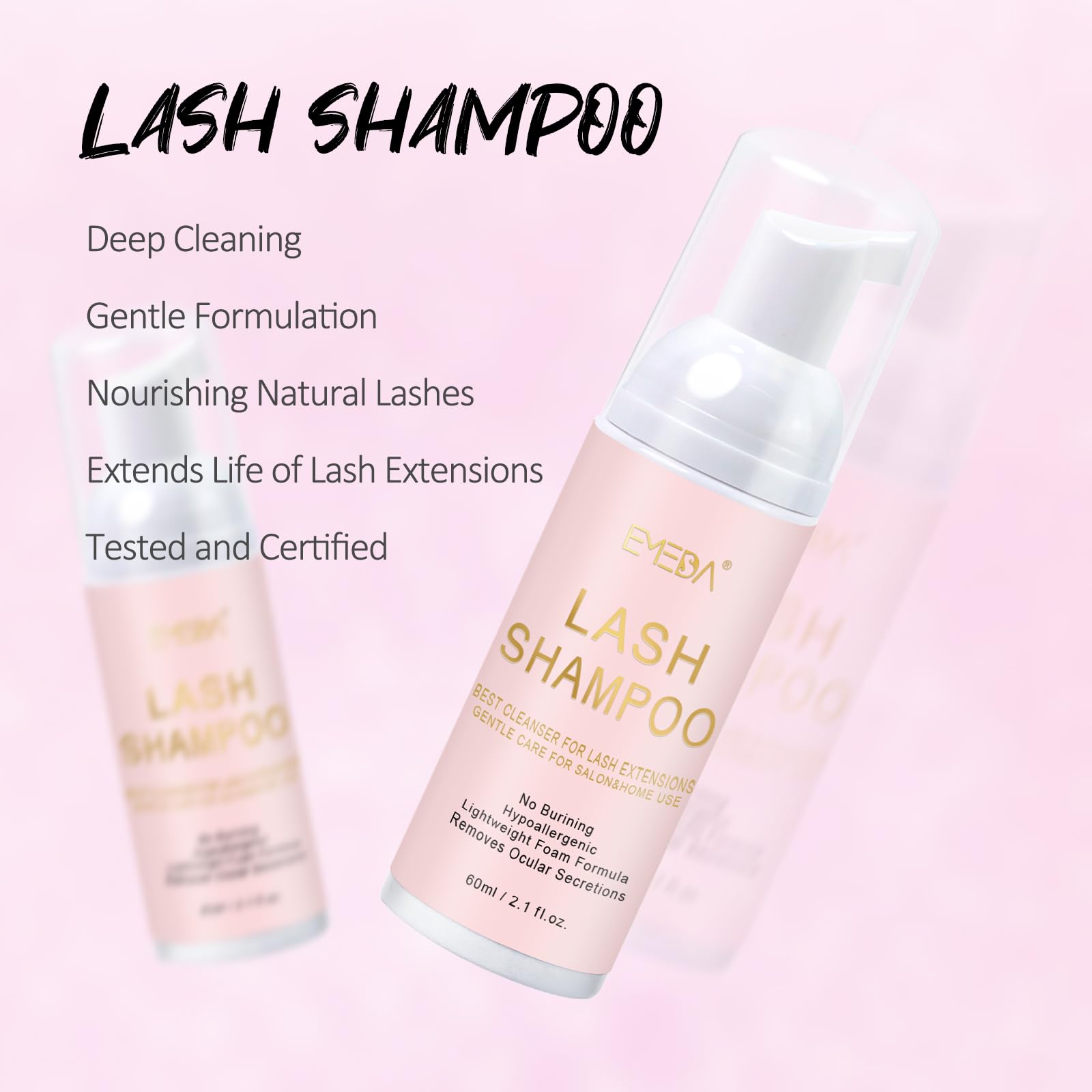 60ML Lash Shampoo Kit | Black Mini Lash Fan